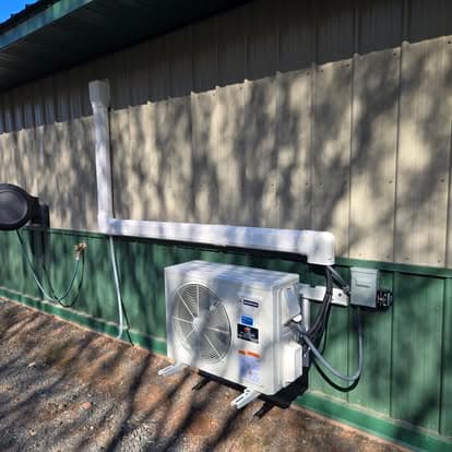 Ductless mini-split outdoor unit, metal building